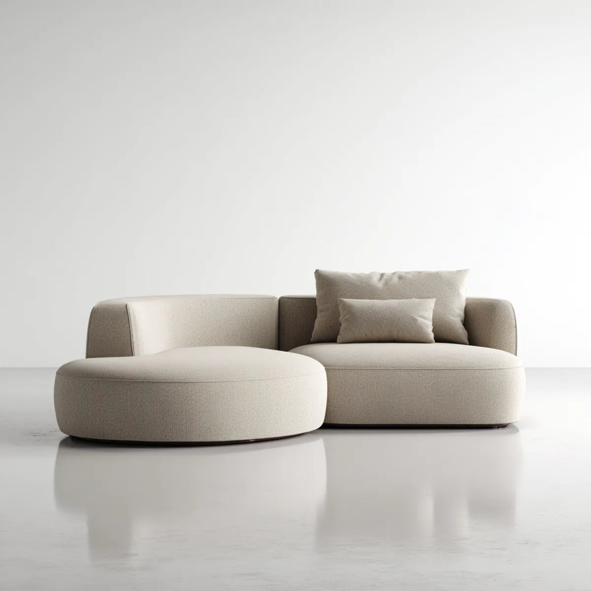 Divano modulare 3 posti con chaise longue beige in poliestere curvo 270 x 160 x 75 cm