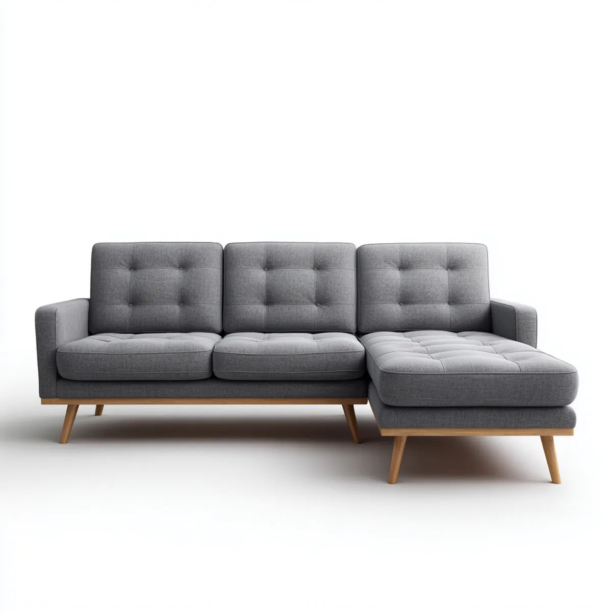 Divano angolare 3 posti con penisola grigio 230 x 150 x 82 cm in poliestere e legno massello