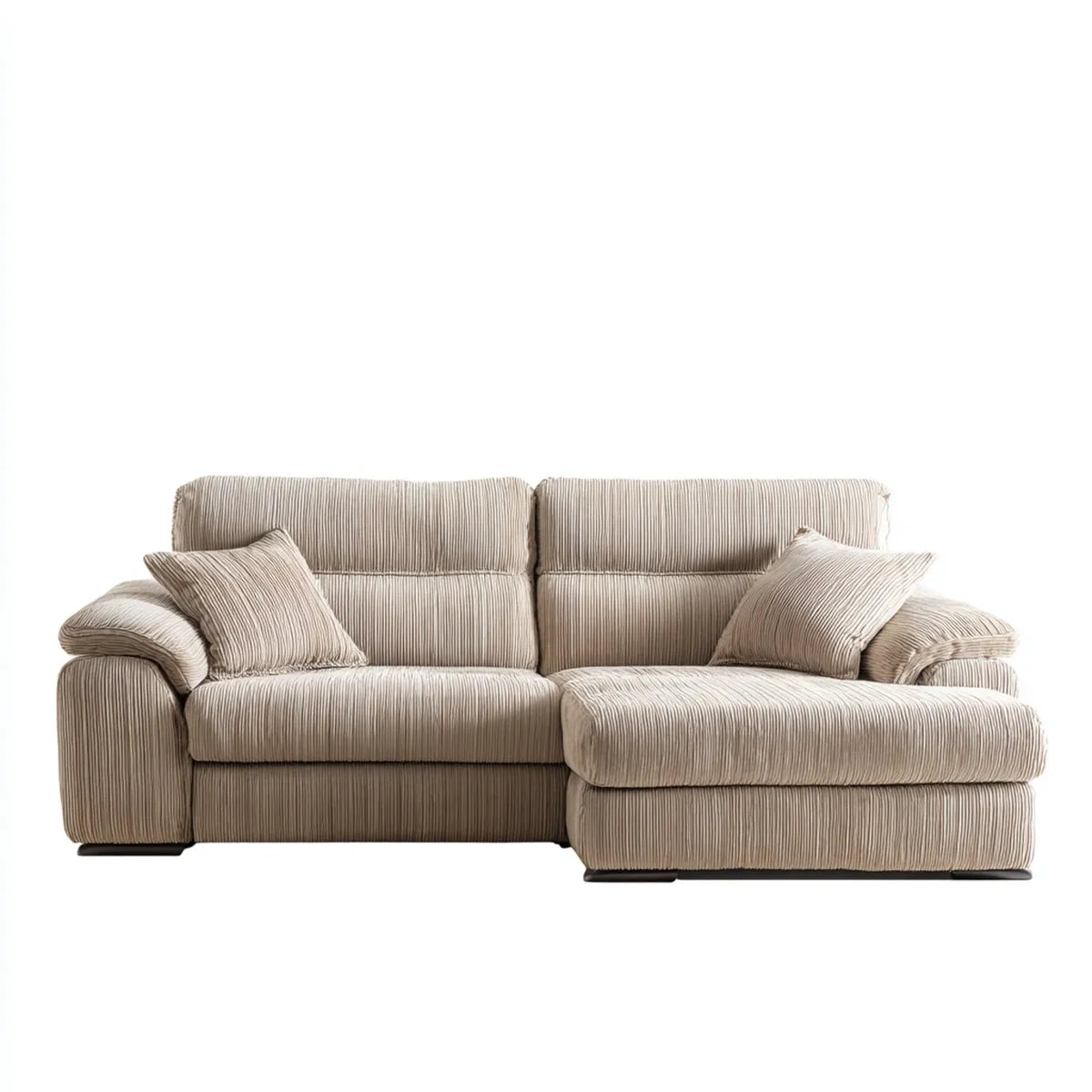 Divano angolare con chaise longue destra beige in velluto a coste di poliestere 270 x 165 x 88 cm
