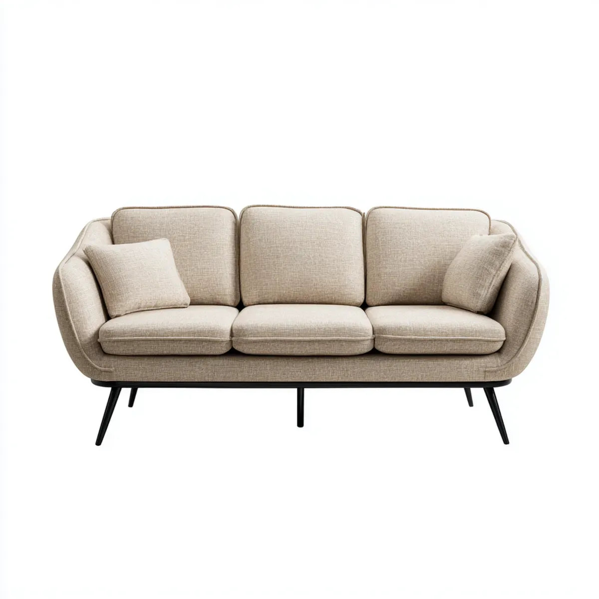 Divano 3 posti beige in poliestere con gambe in acciaio 210 x 85 x 80 cm