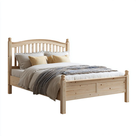 Letto matrimoniale 160 x 200 cm in pino massello naturale con testiera curva