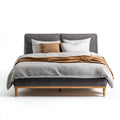 Letto matrimoniale imbottito grigio scuro 160 x 200 cm in poliestere con testiera rettangolare e piedi in legno massello di gomma