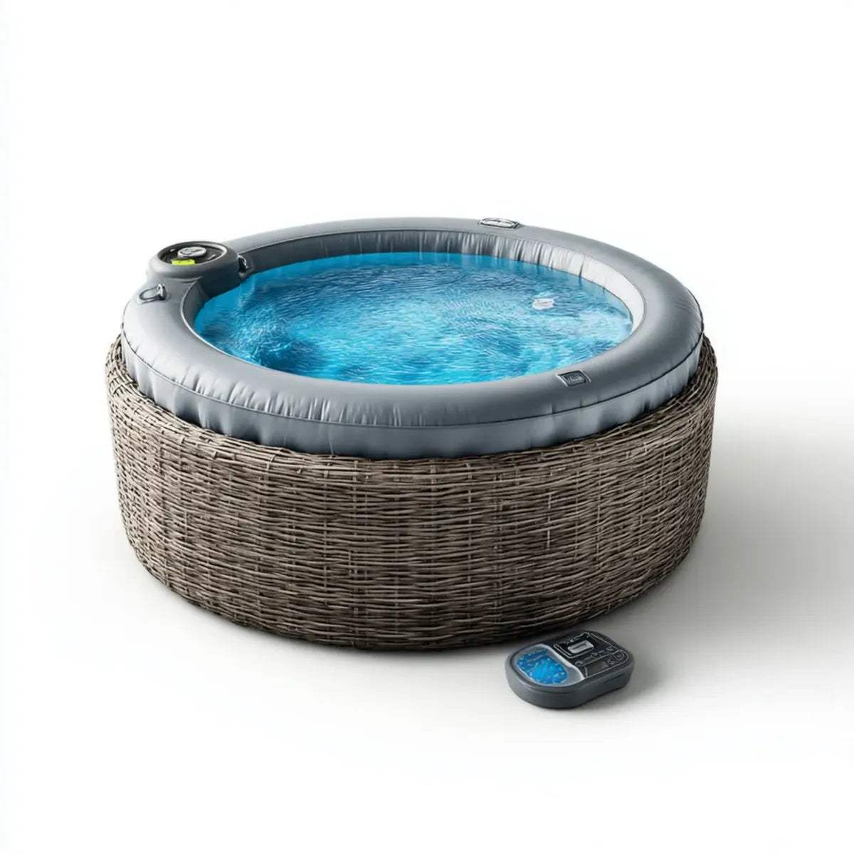 Spa gonfiabile rotonda grigio antracite effetto rattan in PVC Ø 196 cm x 71 cm con telecomando