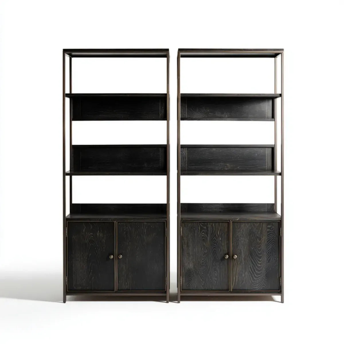 Set di 2 librerie a scaffale nere 80 x 35 x 200 cm in MDF e acciaio rettangolari con ante