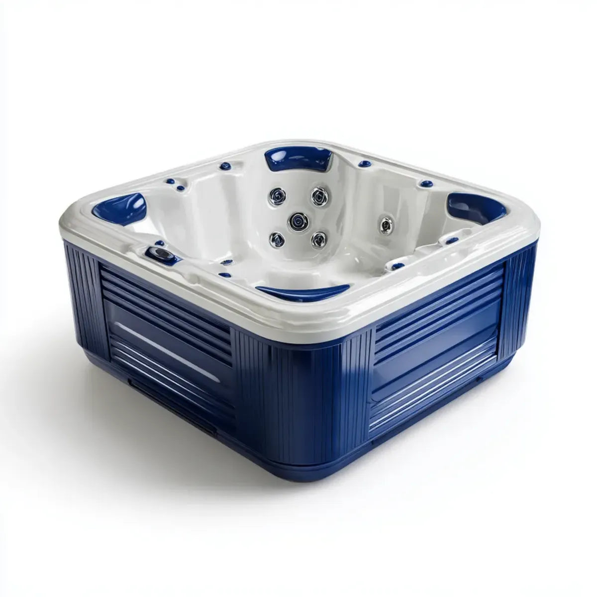 Vasca idromassaggio spa da esterno bianca e blu 210 x 160 x 90 cm in acrilico PMMA rettangolare 3 posti