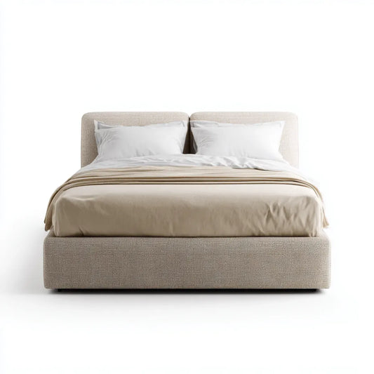 Letto matrimoniale imbottito beige 160 x 200 cm in poliestere rettangolare