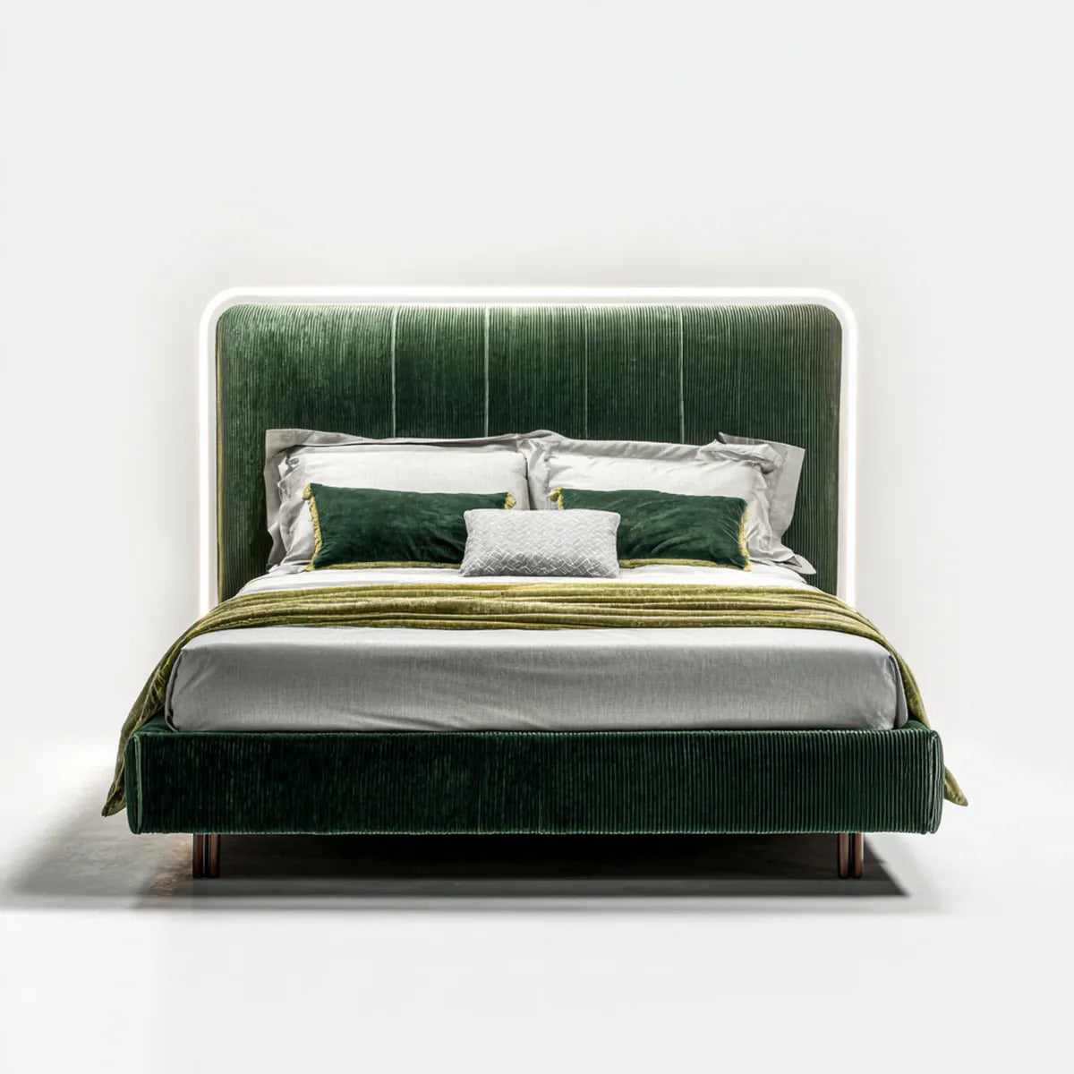 Letto matrimoniale imbottito verde scuro 160 x 200 cm in velluto a coste rettangolare