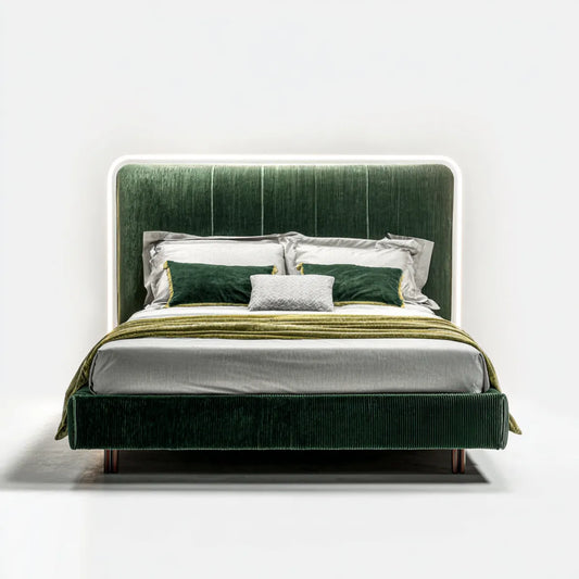 Letto matrimoniale imbottito verde scuro 160 x 200 cm in velluto a coste rettangolare