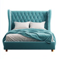 Letto matrimoniale imbottito turchese 160 x 200 cm in velluto di poliestere con testiera capitonné rettangolare