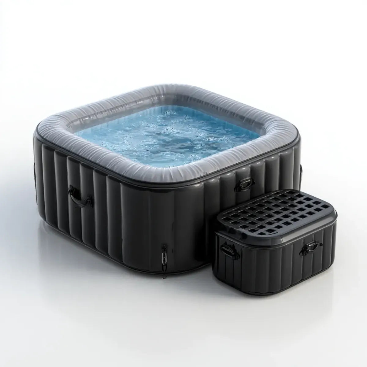 Spa gonfiabile quadrata con gradino nero e grigio in PVC 180 x 180 x 65 cm