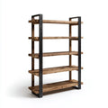 Libreria a 5 ripiani marrone e nero in legno massello di pino e acciaio 120 x 35 x 180 cm rettangolare