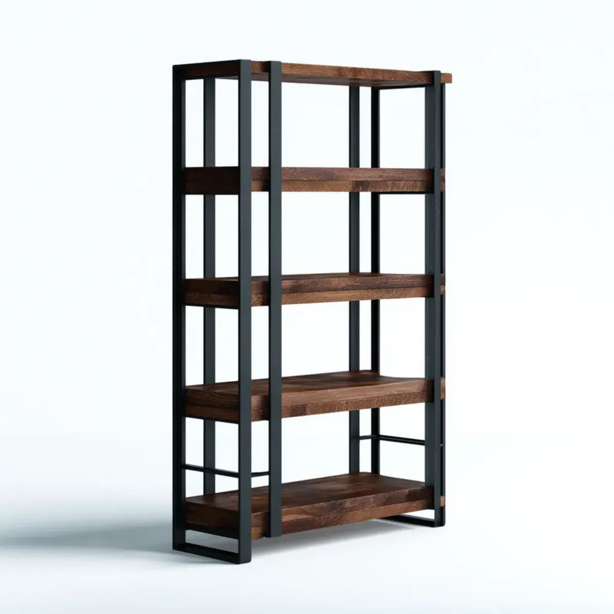 Libreria a 5 ripiani marrone noce e nero 80 x 35 x 180 cm in MDF e acciaio rettangolare