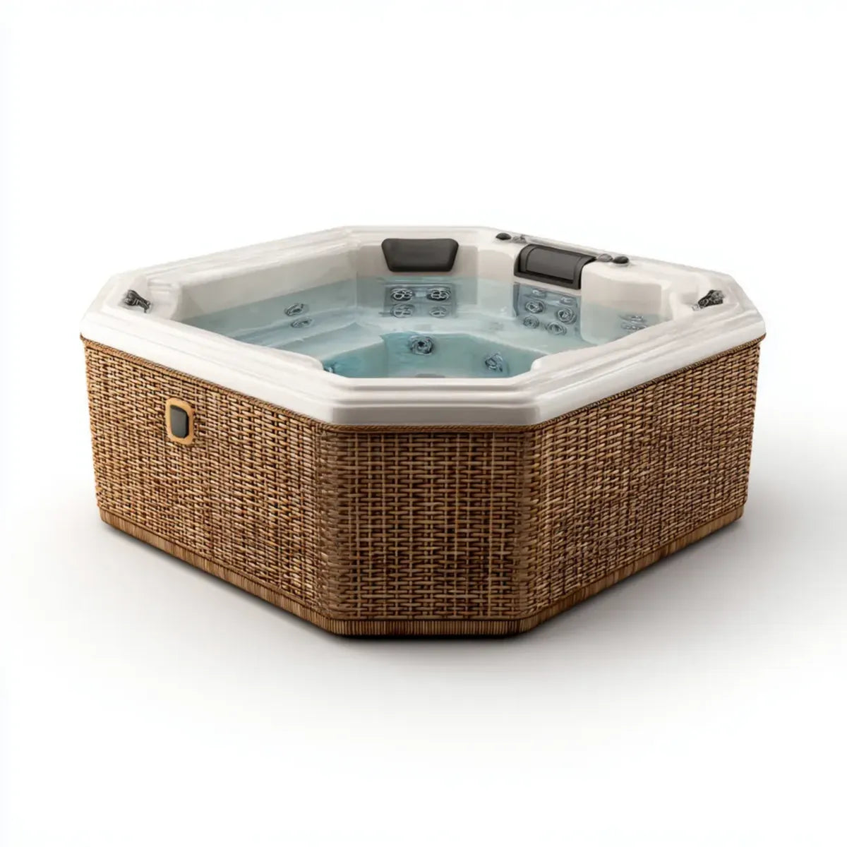Vasca idromassaggio spa esagonale da esterno bianca e marrone in acrilico e PVC 210 x 210 x 95 cm